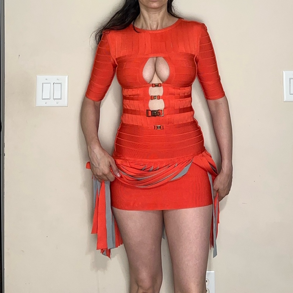 Herve Leger Cecile Coral Mini Dress